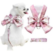 Sunxury - Harnais pour chien de petite taille avec nœud, petit harnais pour chien avec anneau en d, ensemble de harnais réglable en maille souple,