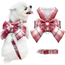 Sunxury - Harnais pour chien de petite taille avec nœud, petit harnais pour chien avec anneau en d, ensemble de harnais réglable en maille souple,