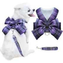 Sunxury - Harnais pour chien de petite taille avec nœud, petit harnais pour chien avec anneau en d, ensemble de harnais réglable en maille souple,