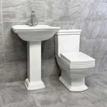 Harriet Art Deco Style Basin & Toilet Set Bathroom Suite Traditional Style, No Tap