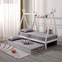 Slumberworx - harry kids teepee tent single pine bed with guest trundle White with 2 x Mattresses - White