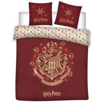 Parure de lit double réversible Harry Potter Blason Hogwarts - Rouge - 200 cm x 200 cm