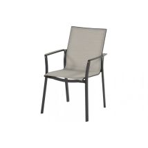 Lea Dining Stuhl – Gartenstuhl aus Textilene und Aluminium – stapelbar, wetterfest – max. Belastbarkeit 135 kg – grau/schwarz – HARTMAN