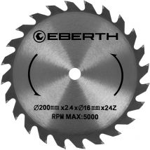 Eberth - Kreissägeblatt Sägeblatt Kreissäge Blatt aus Stahl mit Hartmetall-Zähnen für Holz-Schnitte (200mm Durchmesser, 16mm Bohrung, 2.4mm