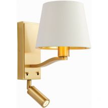 Lighting - 1 Licht Innenwandleuchte Satin gebürstetes Gold, Vintage weiße Kunstseide, E14 - Endon