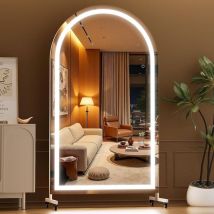 Hasipu 170 X 100 Cm Ganzkörperspiegel Mit Beleuchtung, 360° Drehbar Groß Standspiegel Mit Rollen, Gehärtetes Glas, Gewölbter Led Home Gym Spiegel 