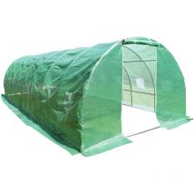 Serre en plastique tunnel en acier fondation grillagée toile pe 170g/m² 16 fenêtres porte roulante 8x3x2m - Hattoro
