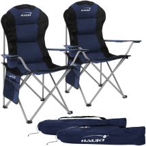 2x Sillas Plegables de Camping Azul Asiento de Pesca Con Portavasos y Bolsa de Transporte Mobiliario de Acampada Extragrande Tumbona Acolchada y