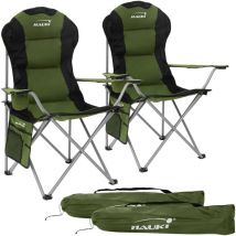2x Sillas Plegables de Camping Caqui Asiento de Pesca Con Portavasos y Bolsa de Transporte Mobiliario de Acampada Extragrande Tumbona Acolchada y