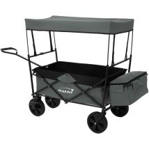 Hauki - Bollerwagen l faltbar mit Dach, Grau, Handwagen klappbar, Transportwagen für Kinder, Gerätewagen inkl. 2x Netztaschen und 1x Außentasche,