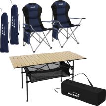 Campingmöbel Set 3tlg. Campingtisch faltbar Beige mit 2 Campingstühlen Blau, Camping-Set für 2 Person mit Tragetasche, Alu Klapptisch mit 2