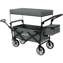 Hauki - Chariot de Transport Pliable avec Toit et Sac, Gris, Chariot à Main à Pousser et Tirer, Roues Avant Pivotantes à 360° avec Freins, Charge