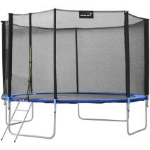Trampolín Redondo de Exterior Ø427 cm Azul gs Probado Juego Completo con Red de Seguridad, Escalera, Bordes Cubiertos y Postes Alcochados Cama