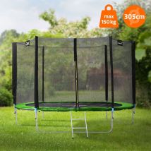 Trampoline d'Extérieur, ø 305 cm, Vert, Certifié gs, Trampoline de Jardin Rond pour Enfants, jusqu'à 150 kg, Kit complet avec Filet de Sécurité,
