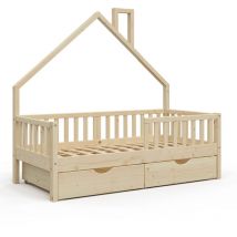 Vitalispa - Hausbett Noemi, Naturholz, 80x160 cm mit 2 Schubladen