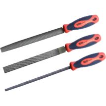 Haushalt - Juego de limas de metal de 3 piezas, 200 mm, planas, semirredondas, redondas, con mango ergonómico de goma antideslizante ( 000040134806 )
