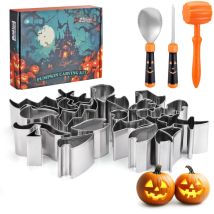 Haushof Kit De Sculpture De Citrouille D'Halloween 23 Pièces, Outils Professionnels Avec Cuillère, Scie, Marteau Et Emporte-pièces, Couteaux En Acier 