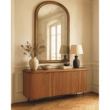 Uniqka - Haussman - Buffet rétro en bois de teck recyclé et plateau laqué noir