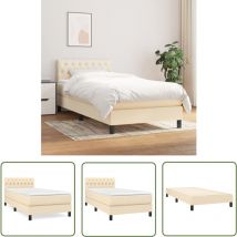 Kalisse - The Living Store Sommier à lattes de lit avec matelas Crème 100x200 cm Tissu - Lit Plateforme - Lit Double - Matelas à Ressorts Ensachés