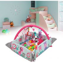 Tapis de jeu bébé avec arche de jeu, 5 en 1 tapis d'éveil et parc bébé, jouets éducatifs pour garçons et filles âgés de 0 à 36 mois, rose