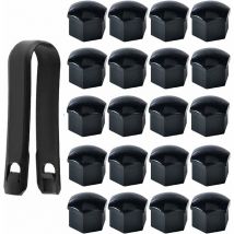 Ahlsen - Haute qualité Boulon Ecrou Couvre 17 mm, Capuchons Protection Hexagonal Pour écrous de Roue, avec Outil Demontage (Paquet de 20, Noir)