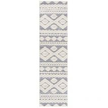 Böhmen - hava - Tapis à poils longs et relief gris et crème (80x300cm)