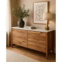 Uniqka - Havena - Commode en bois massif et marbre blanc 173 cm