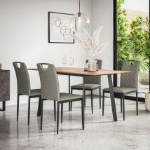 More4homes - Haydon Extending Dining Table And Chairs - Oak Effect Table Top w Black Legs + Monza Linen Dining Chair Set Of 4 (Grey)