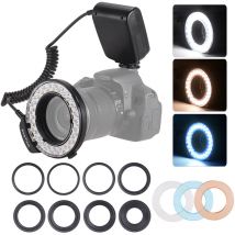 Decdeal - HD-130 Makro-LED-Ringblitzlicht, LCD-Bildschirm, 3000–15000 k, GN15-Leistungssteuerung mit 3 Blitzdiffusoren, 8-Ring-Adapter für Kameras