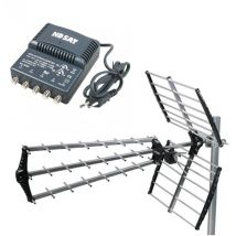 Antenne tnt Trinappe Gain 18dB + Amplificateur tnt 4 Sorties - Hdsat