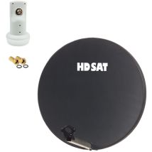 Hdsat - Pack Parabole satellite fibre composite Gris Anthracite 60cm brides inox + lnb Single hd 4K