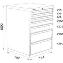 Armoires a Tiroirs Serie 115 - Largeur 714 mm Profondeur 707 mm Hauteur 700 / 1000 / 1300 mm Heco HE115223BL