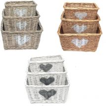 Topfurnishing - Heart Full Wicker Willow Wedding Xmas Hamper Storage Basket [Grey,Set of 2 Medium] - Grey