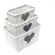 Topfurnishing - Heart Full Wicker Willow Wedding Xmas Hamper Storage Basket [White,Set of 2 Medium] - White
