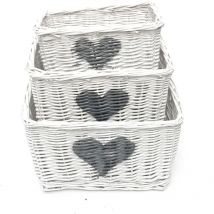 Heart Full Wicker Willow Wedding Xmas Hamper Storage Basket [White,Set of 2 Large] - White