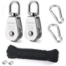 Heberolle, 2 Stück 25 mm 304 Edelstahlrolle, 2 Stück M25 Einzelrolle, für Seile und Kabel, mit 8 mm Kletterseil, 20 m