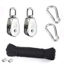 Heberolle, 2 Stück 32 mm 304 Edelstahlrolle, 2 Stück M32 Einzelrolle, für Seile und Kabel, mit 8 mm Kletterseil, 20 m
