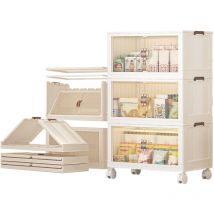 3 étages armoire polyvalente, armoire polyvalente avec porte en plastique de haute qualité, coffre de rangement à rouleaux librement combinable pour
