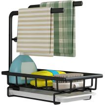 Organiseur d'Evier, Organiseur de Cuisine en Métal, Organiseur de Salle de Bains avec Porte Eponge & 2 Porte-Lavettes & Egouttoir Amovible, Rangement