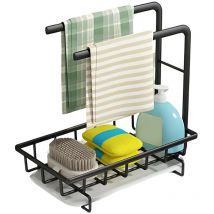 Organiseur d'évier, Organiseur de cuisine en métal, Organiseur de salle de bain avec porte-éponge & 2 porte-serviettes & égouttoir amovible,