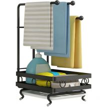 Organiseur d'Evier, Organiseur de Cuisine en Métal, Organiseur de Salle de Bains avec Porte Eponge & 3 Porte-Lavettes & Egouttoir Amovible, Rangement