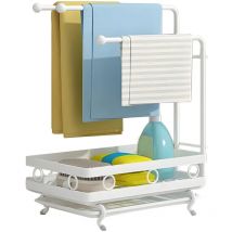 Organiseur d'Evier, Organiseur de Cuisine en Métal, Organiseur de Salle de Bains avec Porte Eponge & 3 Porte-Lavettes & Egouttoir Amovible, Rangement
