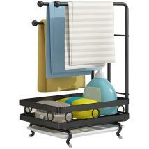 Organiseur d'Evier, Organiseur de Cuisine en Métal, Organiseur de Salle de Bains avec Porte-éponge & 3 Porte-Lavons & Egouttoir Amovible, Rangement