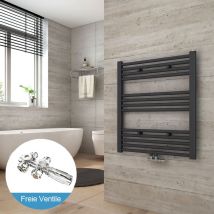 Badheizkörper und Multiblock Set Antrazit Handtuchtrockner Mittelanschluss Heizung Handtuchwärmer 70x60cm (inklu Chrom Ventil) - Heilmetz