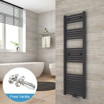 Badheizkörper und Multiblock Set Antrazit Handtuchtrockner Mittelanschluss Heizung Handtuchwärmer 140x40cm (inklu Chrom Ventil) - Heilmetz