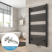 Badheizkörper und Multiblock Set Antrazit Handtuchtrockner Mittelanschluss Heizung Handtuchwärmer 120x60cm (inklu Chrom Ventil) - Heilmetz