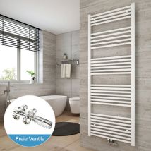Badheizkörper und Multiblock Set Weiß Handtuchtrockner Mittelanschluss Heizung Handtuchwärmer 160x60cm (inklu Chrom Ventil) - Heilmetz