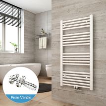 Badheizkörper und Multiblock Set Weiß Handtuchtrockner Mittelanschluss Heizung Handtuchwärmer 100x50cm (inklu Chrom Ventil) - Heilmetz