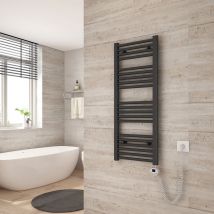 Badheizkörper Elektrisch Handtuchwärmer mit Digitalem Thermostat mit Timer-Funktion Gerade Handtuchtrockner 100x40cm Anthrazit 300W - Heilmetz