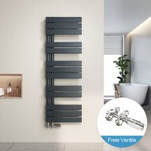 Badheizkörper Handtuchtrockner und Multiblock Set Mittelanschluss Chrom Ventil-Armaturen (Anthrazit, 400 x 1176 mm) - Heilmetz